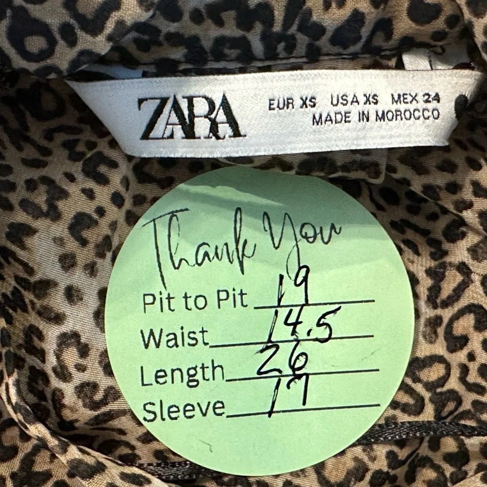 ZARA Sheer Womens Small Leopard Animal Print Scarf Neck Blouse Long Sleeve Shirt - Picture 6 of 8